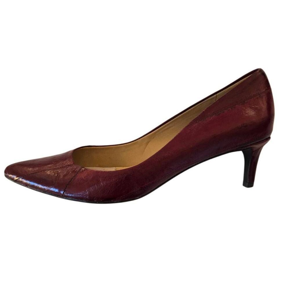 Van Eli Womens Leather Pointed Toe Kitten Heel Slip-on Pumps Burgundy Size 7N
